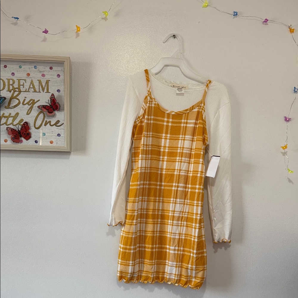 Yellow Plaid Dress with White top (2 piece)